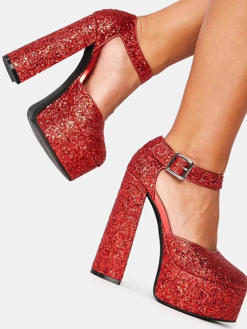 Dolls Kill Red Glitter Platform Mary Jane Heels - Picture 2 of 2